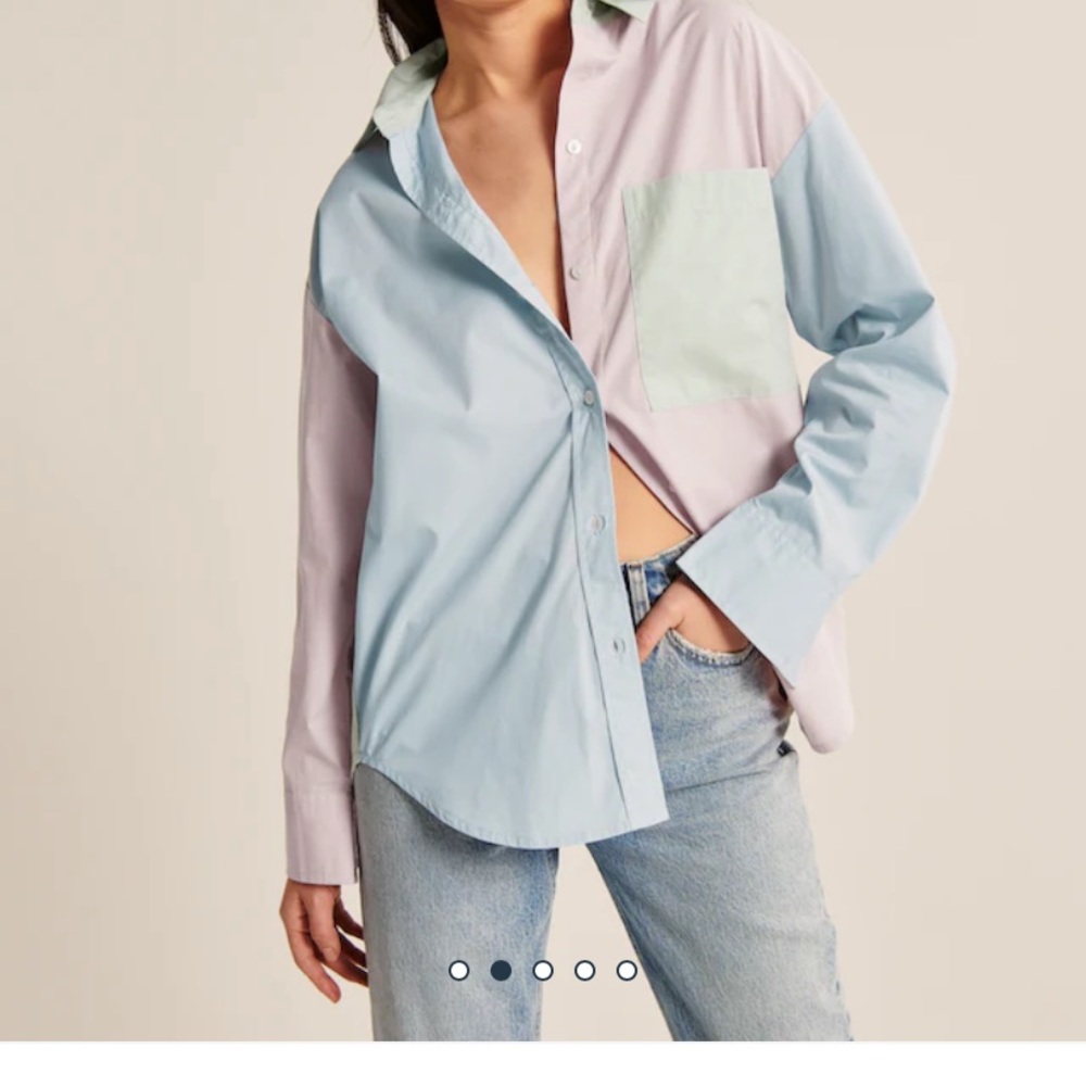 Abercrombie & Fitch Oversized Poplin Colorblock Button-Up Shirt